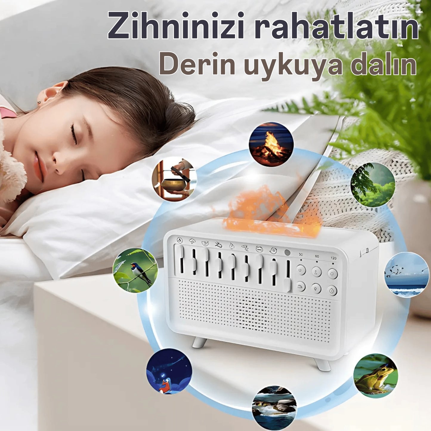 Ezliva Uyku Uzmanı Aroma Beyaz Gürültü Makinesi - 3'ü 1 Arada Bluetooth Hoparlör + Beyaz Gürültü Cihazı + Gece Lambası ve Nemlendirici