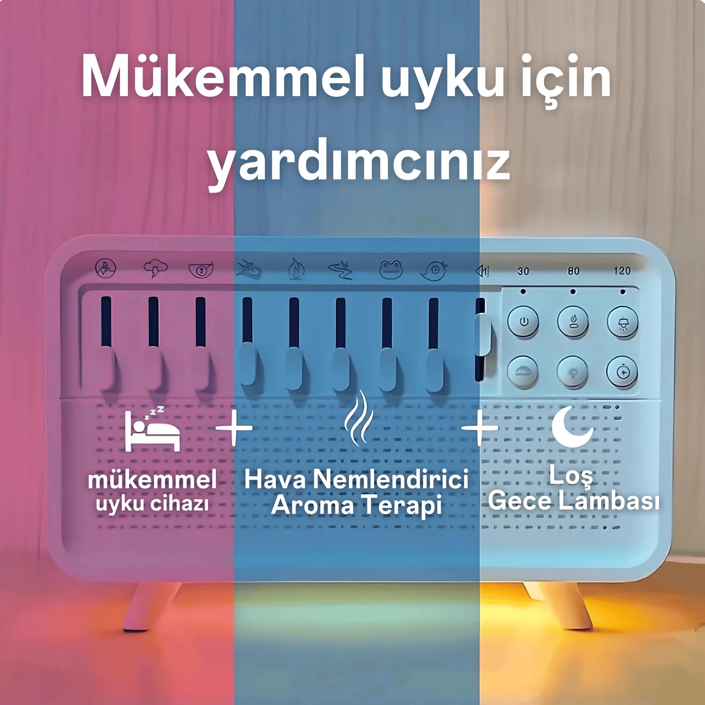 Ezliva Uyku Uzmanı Aroma Beyaz Gürültü Makinesi - 3'ü 1 Arada Bluetooth Hoparlör + Beyaz Gürültü Cihazı + Gece Lambası ve Nemlendirici
