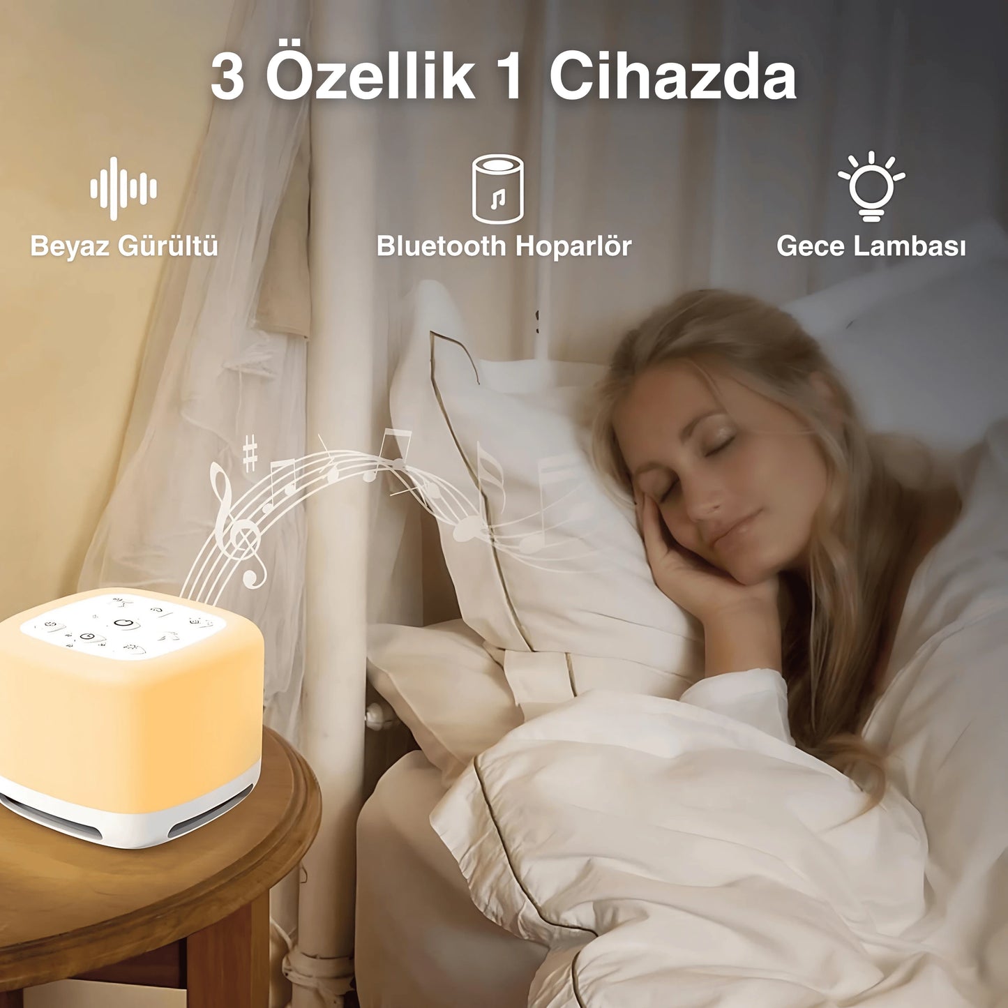 Ezliva Uyku Uzmanı | Beyaz Gürültü Makinesi & Bluetooth Hoparlörlü Renkli Gece Lambası (40 Farklı Ses, Zamanlayıcı ve Şarjlı)