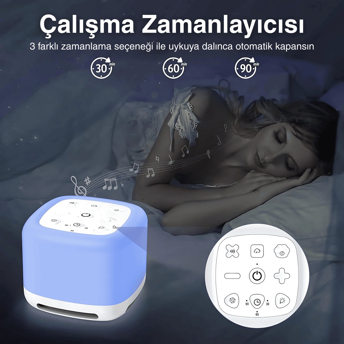 Ezliva Uyku Uzmanı | Beyaz Gürültü Makinesi & Bluetooth Hoparlörlü Renkli Gece Lambası (40 Farklı Ses, Zamanlayıcı ve Şarjlı)