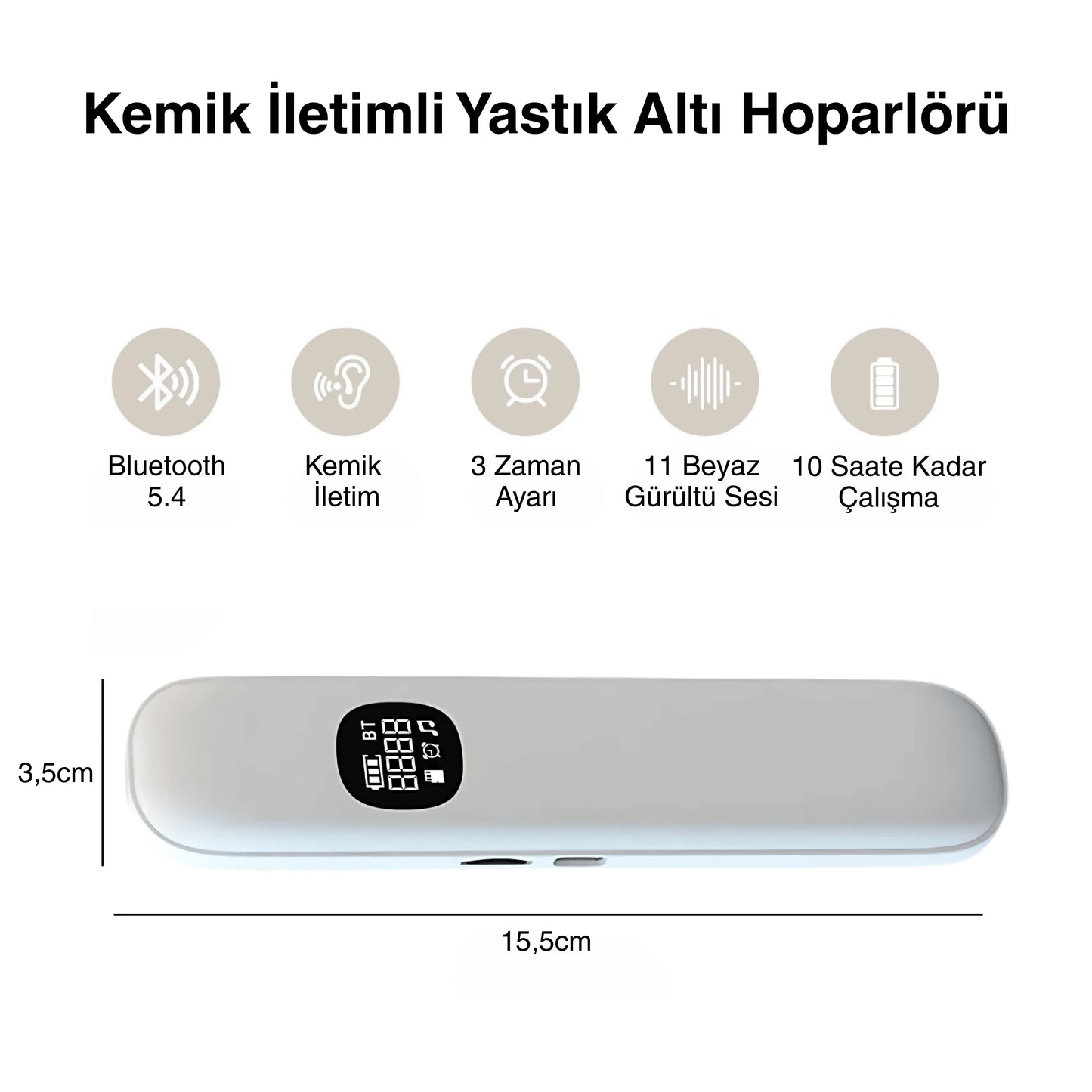 Ezliva Mini Gürültü Makinesi BEYAZ | Yastık Altı Kemik İletimli Bluetooth Hoparlör + Uyku Yardımcısı + Zamanlayıcı