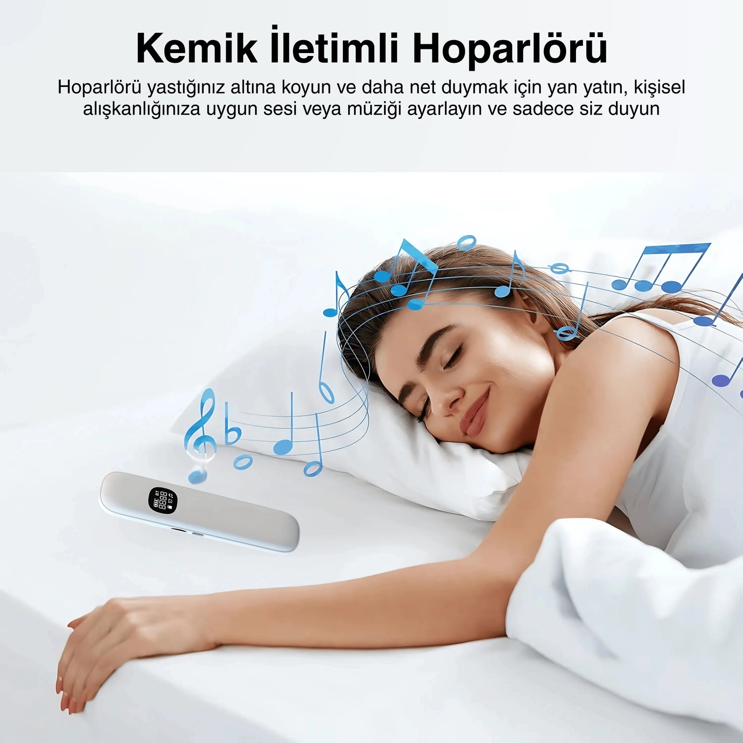 Ezliva Mini Gürültü Makinesi BEYAZ | Yastık Altı Kemik İletimli Bluetooth Hoparlör + Uyku Yardımcısı + Zamanlayıcı