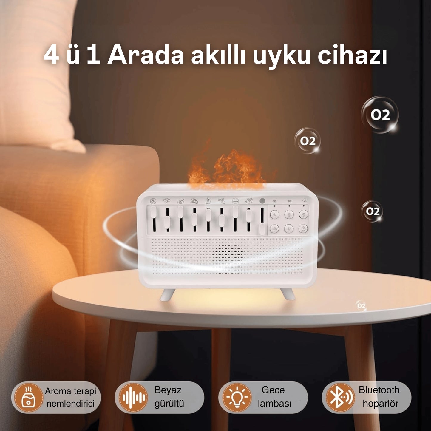 Ezliva Uyku Uzmanı Aroma Beyaz Gürültü Makinesi - 3'ü 1 Arada Bluetooth Hoparlör + Beyaz Gürültü Cihazı + Gece Lambası ve Nemlendirici