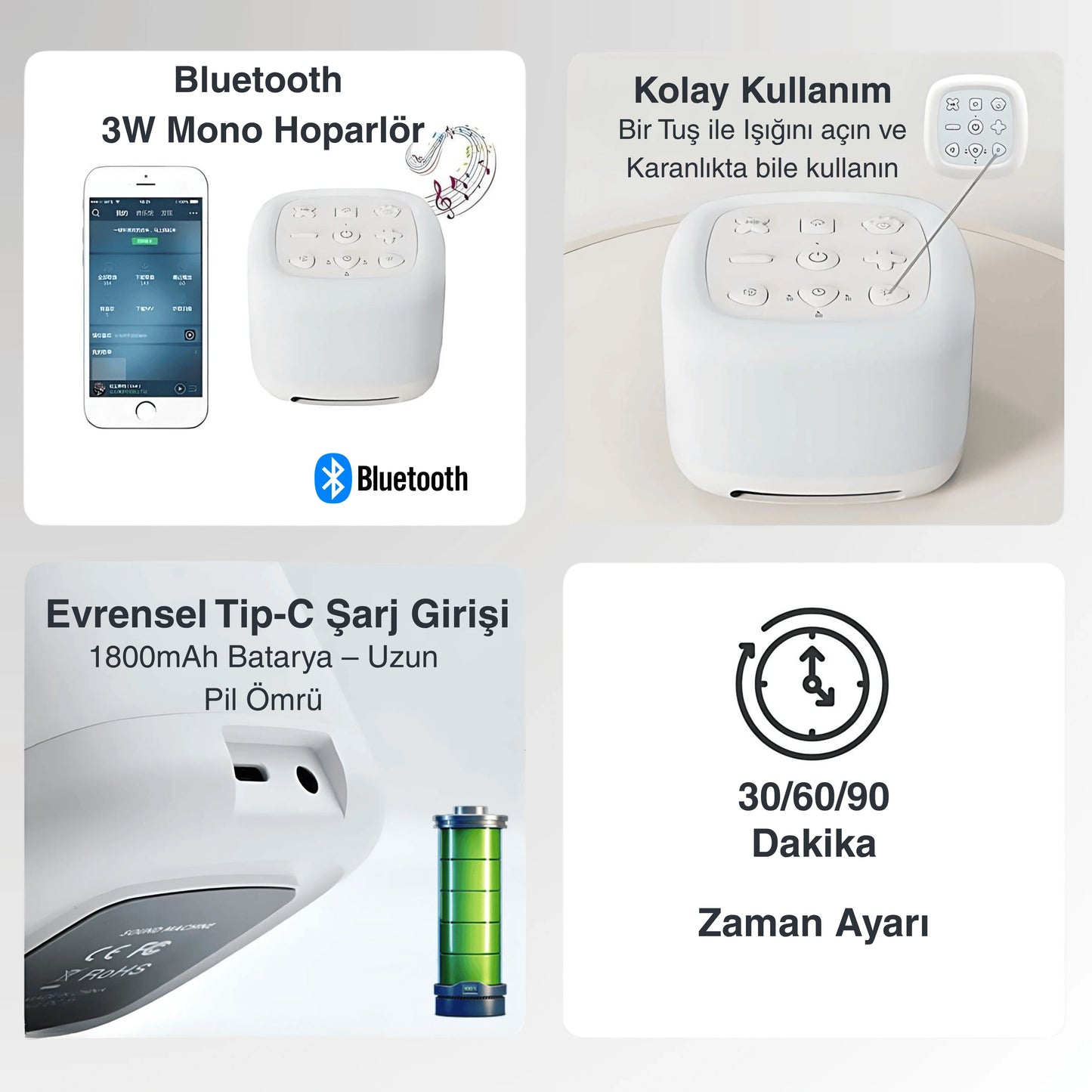 Ezliva Uyku Uzmanı | Beyaz Gürültü Makinesi & Bluetooth Hoparlörlü Renkli Gece Lambası (40 Farklı Ses, Zamanlayıcı ve Şarjlı)