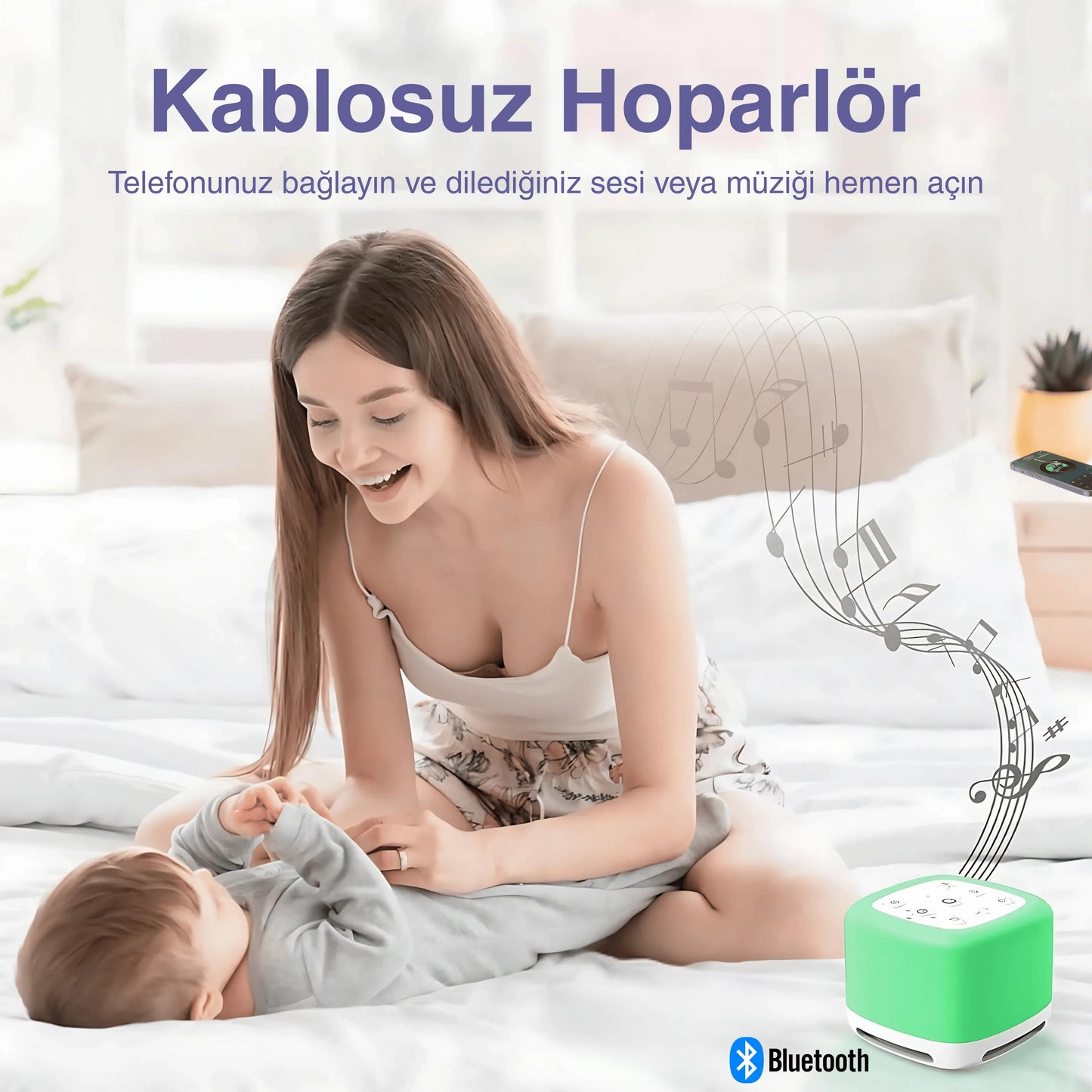 Ezliva Uyku Uzmanı | Beyaz Gürültü Makinesi & Bluetooth Hoparlörlü Renkli Gece Lambası (40 Farklı Ses, Zamanlayıcı ve Şarjlı)