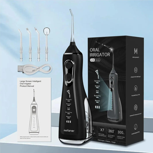 Schoben L15 Cordless Water Flosser - 5 Modes, 5 Nozzles, 300ML (Black) - water flosser​, oral irrigator, dental water jet, best water flosser, cordless water flosser, portable water flosser, water flosser for braces, water flosser for implants, Water Flosser Reviews, Teeth Cleaner, Water flosser benefits, Buy Water Flosser, Travel Water Flosser
