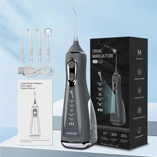 Schoben L15 Cordless Water Flosser - 5 Modes, 5 Nozzles, 300ML (Gray) - water flosser​, oral irrigator, dental water jet, best water flosser, cordless water flosser, portable water flosser, water flosser for braces, water flosser for implants, Water Flosser Reviews, Teeth Cleaner, Water flosser benefits, Buy Water Flosser, Travel Water Flosser